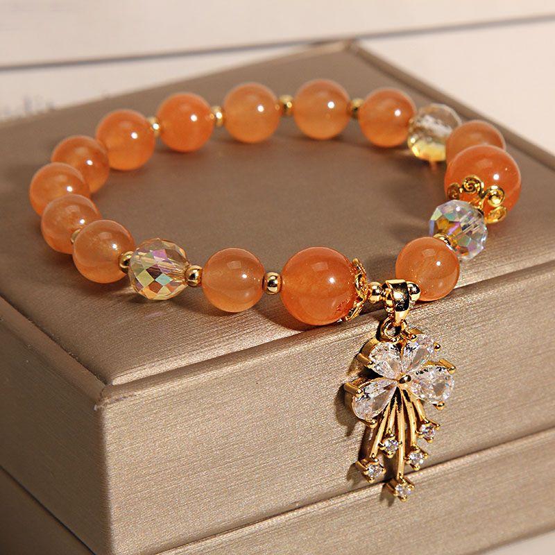 

Orange crystal agate bracelet women s bow fringe pendant bracelet women s jewelry gift