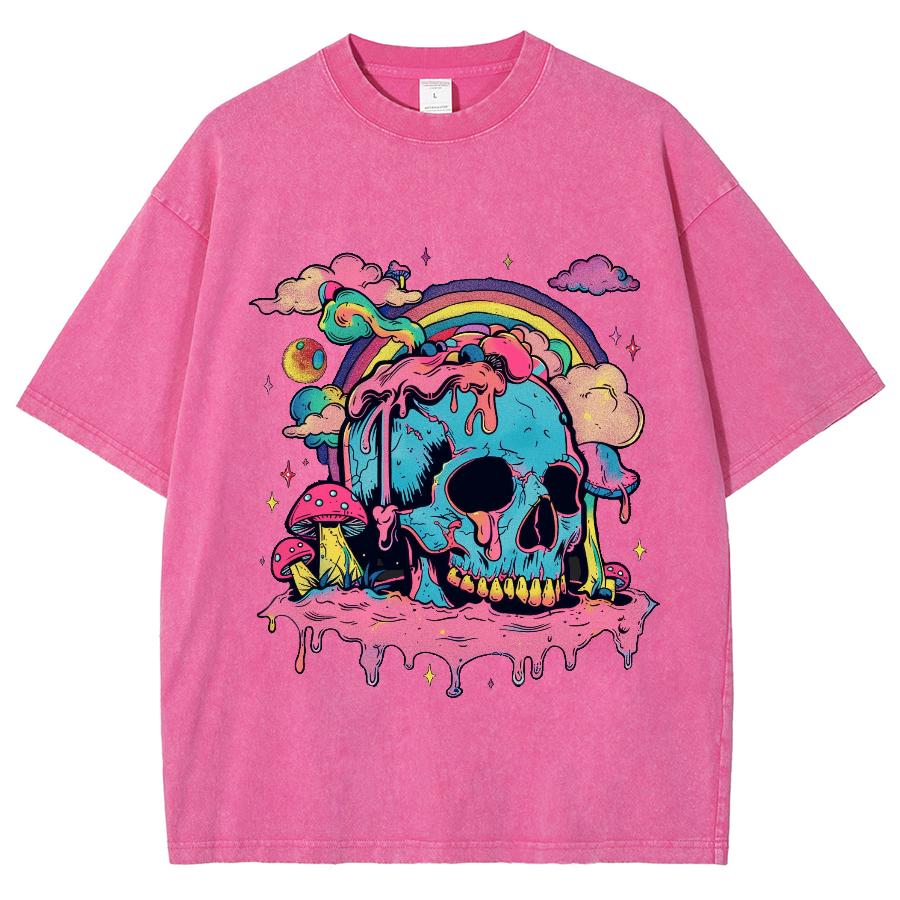 

Женская футболка с ярким мультяшным принтом черепа, свободная, оверсайз, стирка, высокое качество, короткий рукав, летний модный топ XL