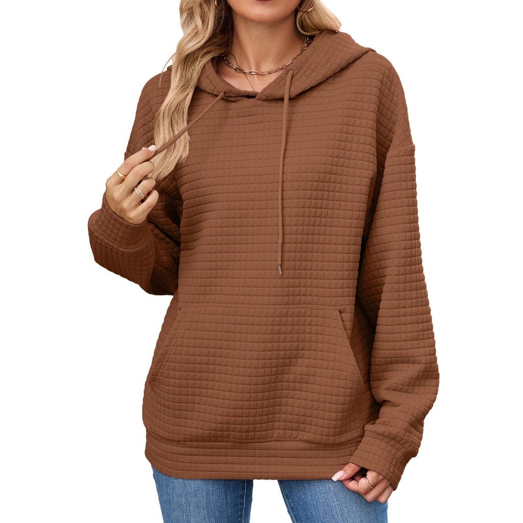 Women's  Fall Winter Solid Color Hooded Pocket Loose Long Sleeve Sweatshirt Coat, Amazon Europe America Cross-border Wholesale