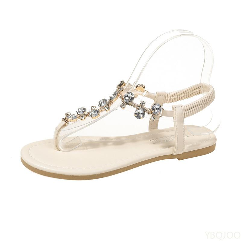 Fashion Ladies flat Sandals 2025 Summer New Water Diamond Shoes Large size beach clip toe shoe Fashion hollow out female elegant sandals