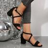 Black Woman Summer Open Toes Heel Shoes Thick Heels Sandals Square Head Minimalist Design Fashionable and Versatile Large Size