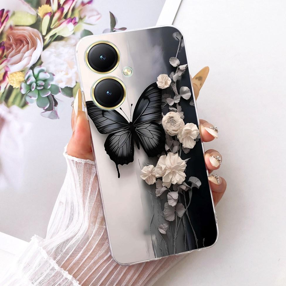Für Vivo Y27 Hülle Transparent Niedliche Katze Mode Schmetterling Lustig Bemalt Weiche Handyhülle Für VivoY27 V2249 Abdeckung