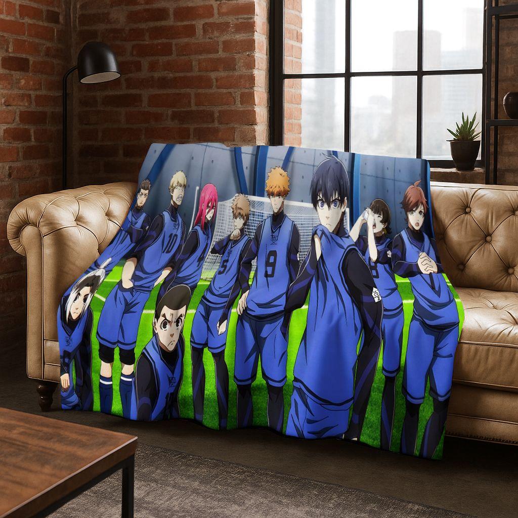 Cartoon BLUE LOCK Football Anime Isagi 3D Flannel Blanket,Warm and Cozy Soft Throw Blanket for Home Bedroom Bed Sofa Cover Kids