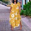 Dámské květinové maxi šaty Letní ležérní šaty s krátkým rukávem Letní šaty Výstřih do V Dlouhé šaty s kapsami Plážová dovolená