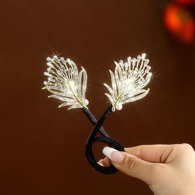 Goldene Federklammer, Haarwickelgerät, Haarwickelstab, Fleischbällchenkopf Fixierter Haarspangen-Kopfband-Accessoire