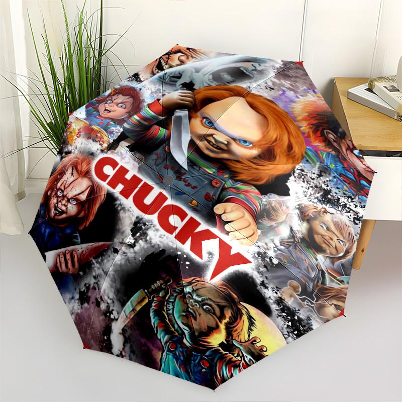 1 PC Automatic Folding Umbrella - Chucky Pattern Portable Foldable Design With 8 Ribs Christmas Birthday Gifts