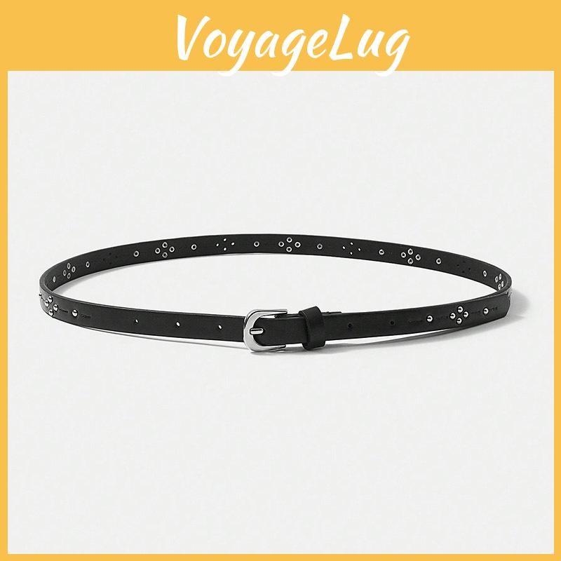 Color Simple Solid Rivet Decoration Women Casual Slim Waist Belt For Use Daily