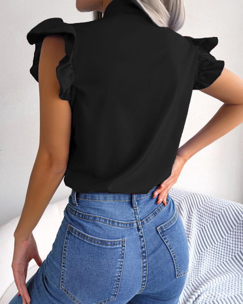 2023 Summer European-American Bow Short Sleeve Shirt