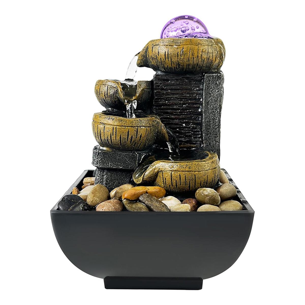

Настольный фонтан Zen со светодиодной RGB-подсветкой, вилка США - Расслабляющая водная композиция для офисного стола, медитации и фэн-шуй