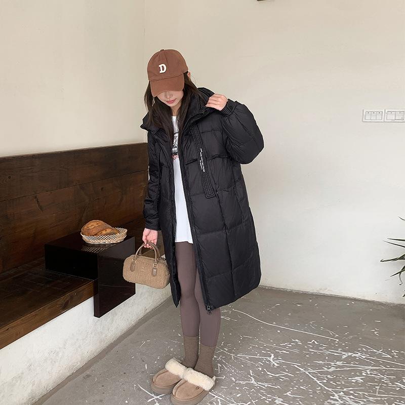 White Eiderdown Down Jacket Women's Extended Knee-length New Autumn and Winter Loose Hooded Down Jacket