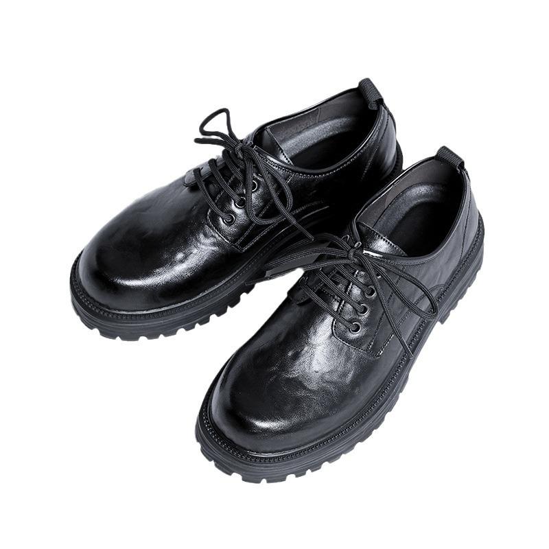 British style ins black small leather shoes men's Japanese retro student big head shoes tide Korean version platform men's shoes 66106-R