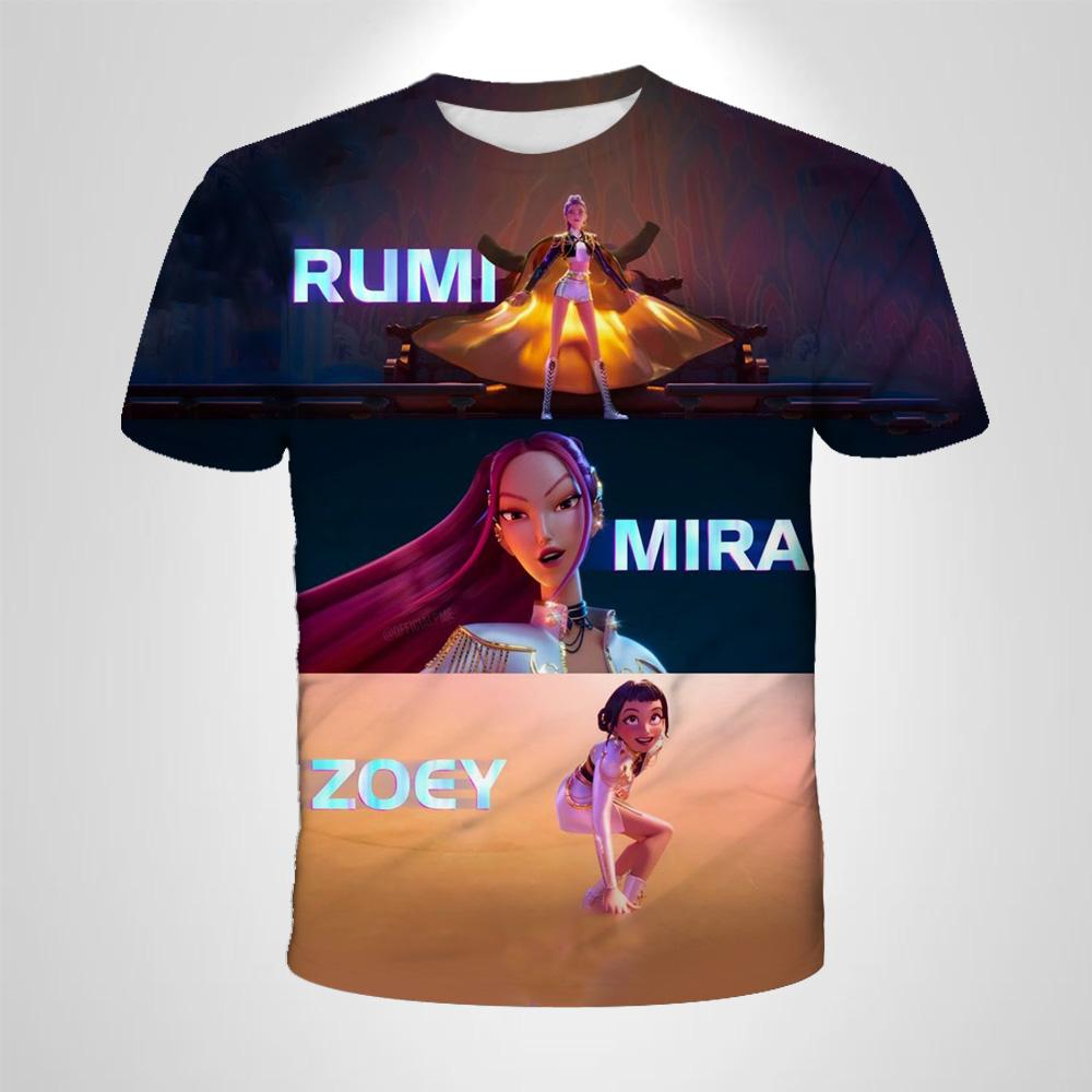 2025 Movie KPop Demon Hunters T-shirt Summer Short Sleeve Tee for Casual Loose Girl Boy Graphic Printed Tops
