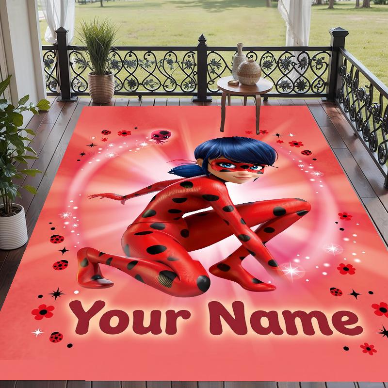 Custom Name Miraculous Ladybug Crystal Velvet Floor Rug Personalized Text Soft Carpet Home Decor