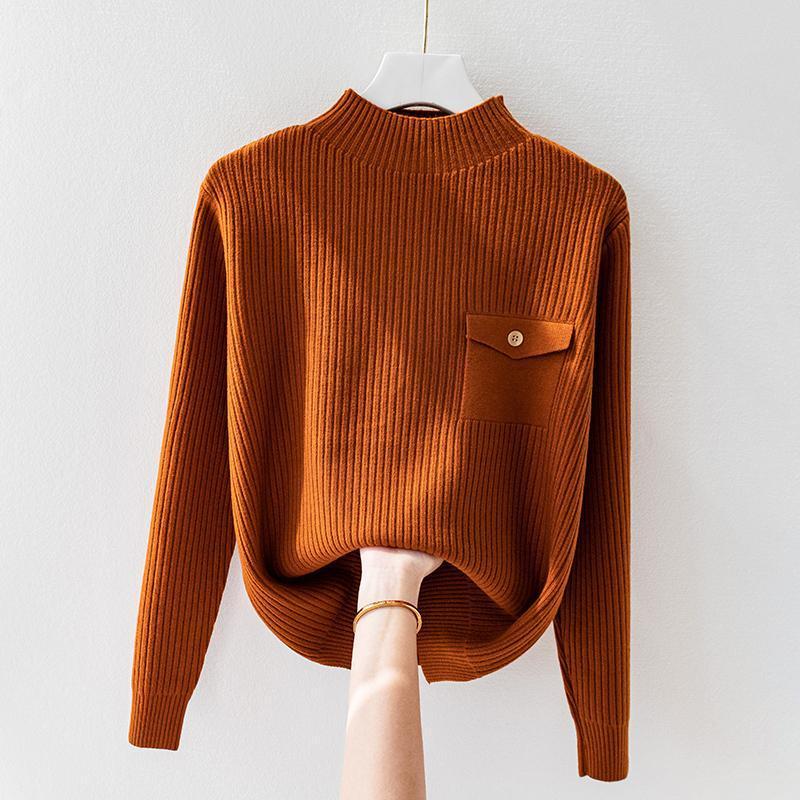 T-shirt de base à col haut pour femmes Coupe ample Pull d'intérieur d'hiver Pull tricoté Haut décontracté pour femmes 3XL