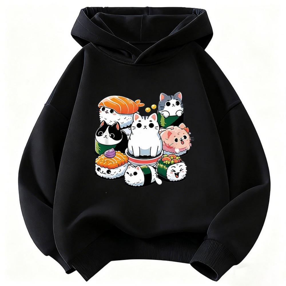 Funny Sushi Cat Food Design Printed Hoodie Kids Cat Children's Sweatshirt Hoody for Boys Girls Spring Y2k Casual Hoodies