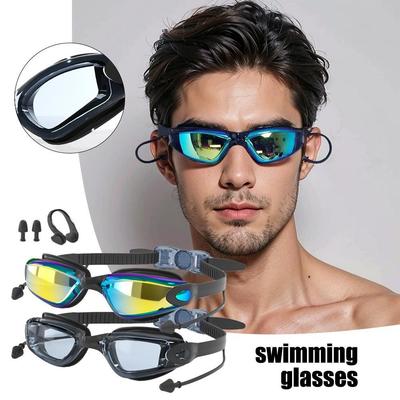 Anti-fog Adjustable Swimming Goggles Adults With Earplugs & Nose Clip Swim Glasses Professional HD Silicone Goggles Waterproof