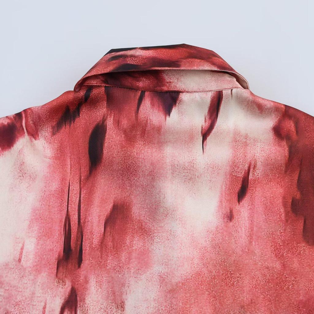 Spring 2025 Women's Silk Satin Lapel Print Shirt - Versatile Commuter Style