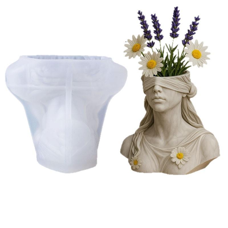Mystery Goddess Blindfold Mold for DIY Plaster Cement Cup - Silicone Mold for Resin Flower Pot Vase Pencil Holder Jewelry Tray