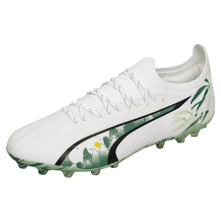 Puma Ultra Ultimate Panda Color MG (Rubber Short Stud) Artificial Turf Durable Lightweight Soccer Shoes Unisex Soccer Shoes White Green 108104-01