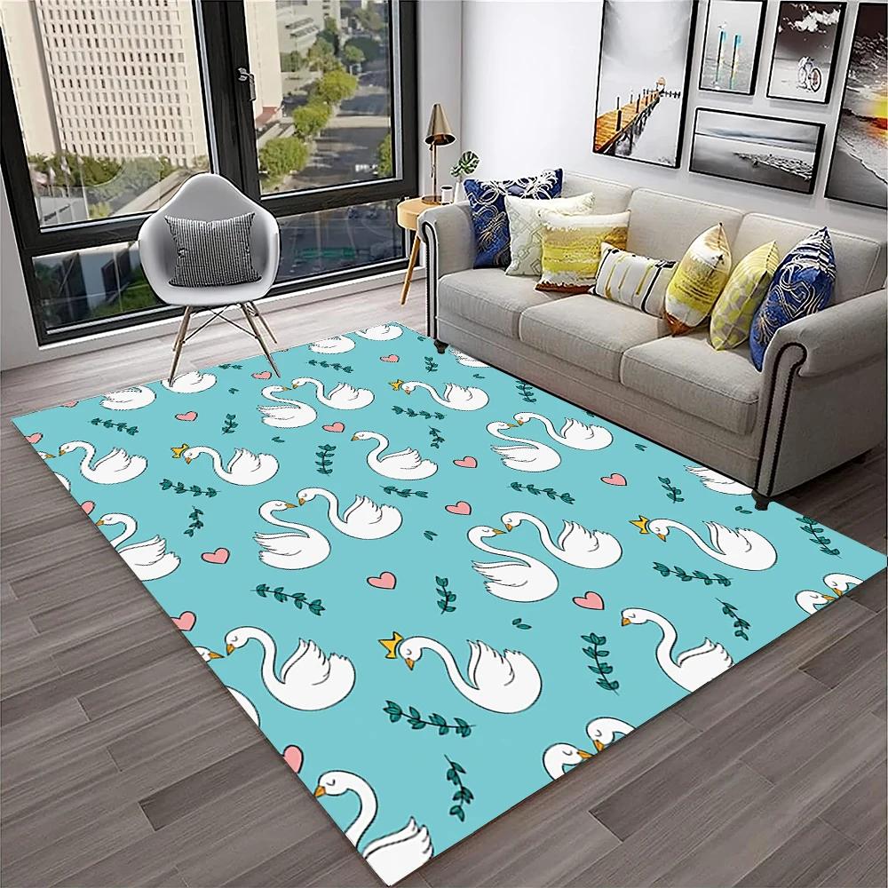 Cute Swan Princess Cartoon Cygnus Carpet Rug for Home Living Room Bedroom Sofa Doormat Decor, Kids Area Rug Non-slip Floor Mat