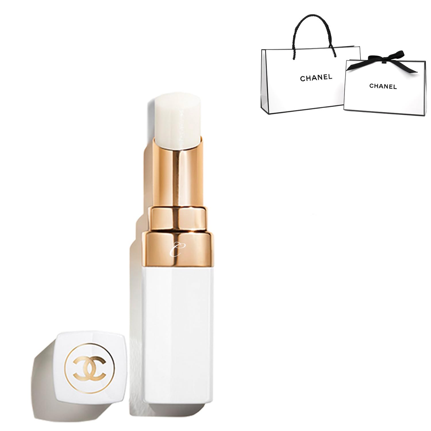 CHANEL Lip Gift Set for Women Initialed Lip Balm Coco Baume Dreamy White [Gift Wrapped/Initial Engraved] - (Initial C)