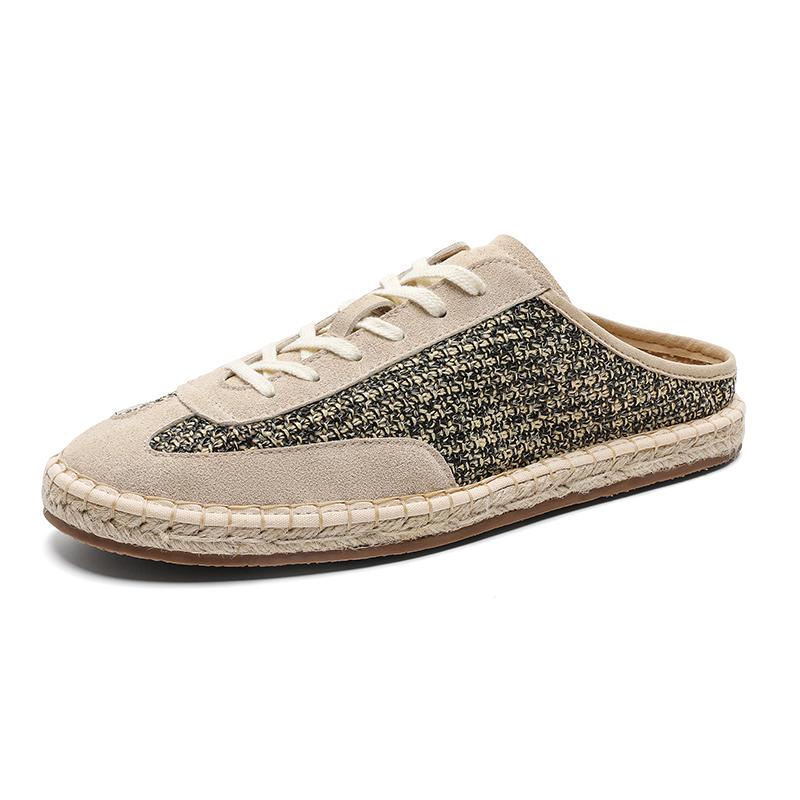 Vintage Half Shoes for Men Women Mules Suede Leather Loafers Slipper Open-back Casual Shoes Backless Slides Sandal Slip On Flats