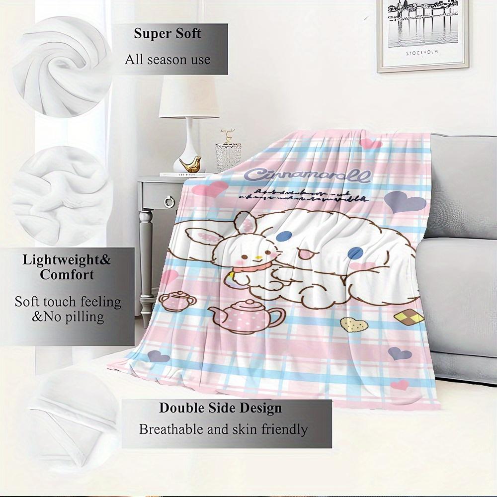 1pc Cinnamoroll, Cute, PlaidDigital Print Flannel Throw Blanket, Super Soft Plush Fleece Bedspread, Multipurpose All-Season Hypoallergenic C