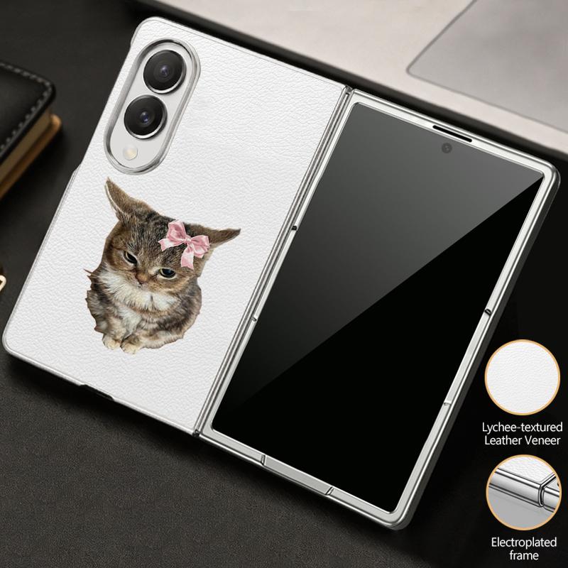 Cute Cat Rabbit Print Case For Samsung Galaxy Z Fold 8 Ultra 7 6 5 4 Z Fold8 Fold7 Fold6 Fold5 Luxury Plating Leather Skin Phone Cover