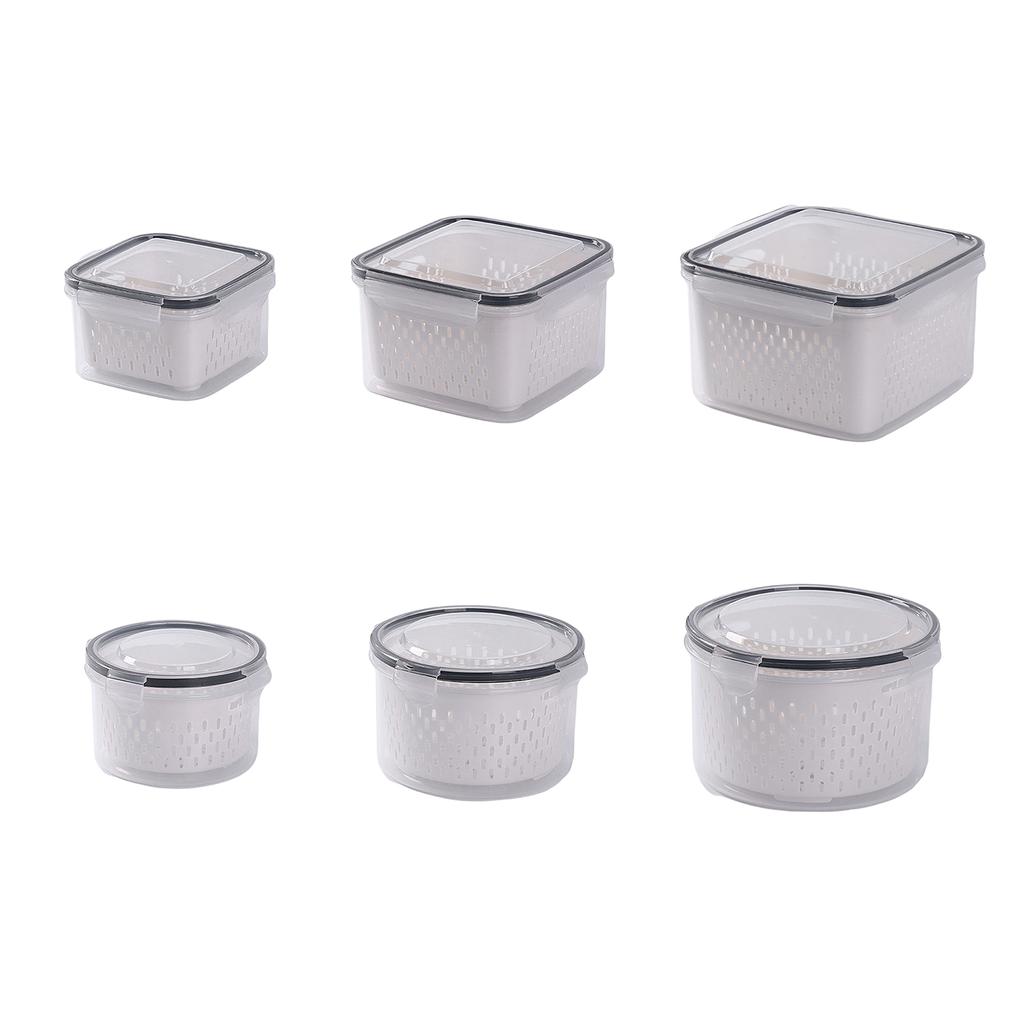 Praktischer Abtropfkorb Gemüse- und Obstaufbewahrungsbox für Kühlschrank Doppellagige Lunchbox Frischebox Behälter