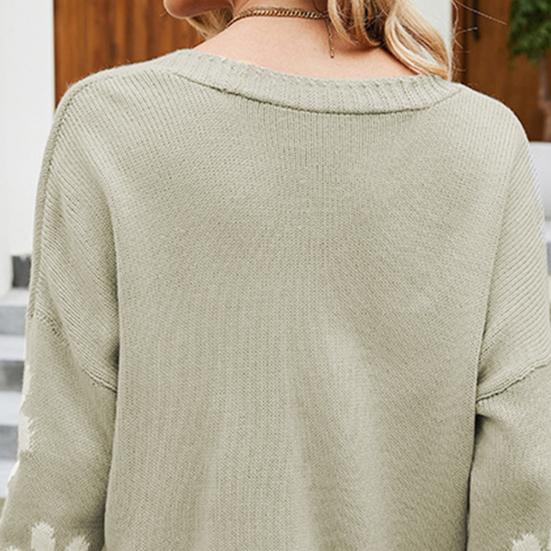 Women Knitting Coat Floral Pattern Sweater Cardigan V-Neck Long Sleeve Buttons Placket Knitwear Jacket