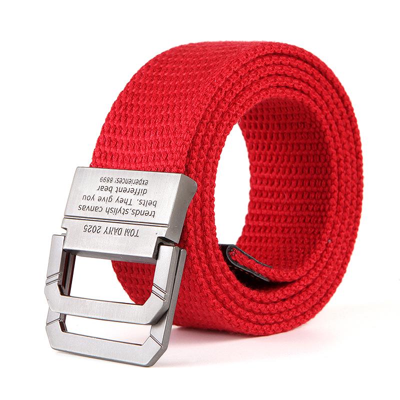 Men's Fashion Canvas Belt with Double Ring Buckle for Teens and Students - Leather-Accented and Adjustable Trousers Belt.