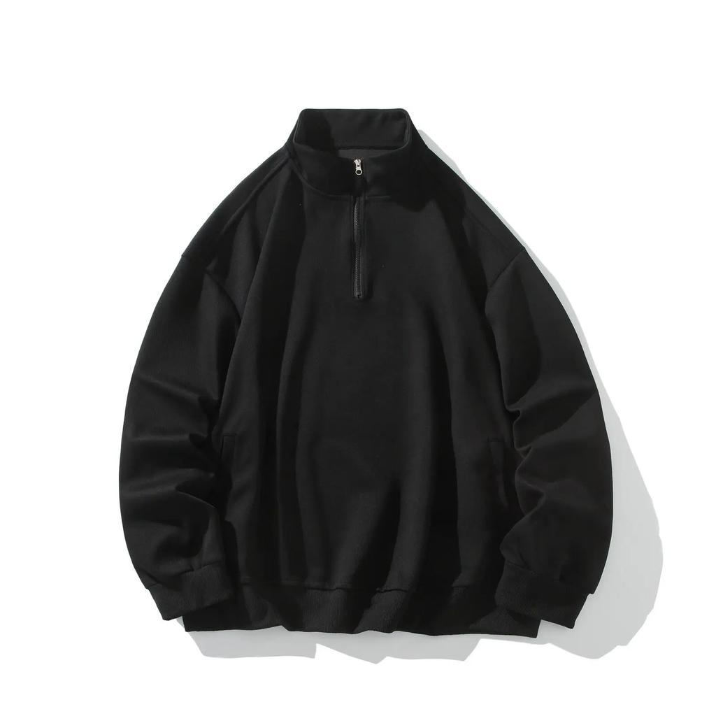 2026 Spring Men Loose Hoodie Jacket American Men Half Zippr Design Hoodies Man Stand Collar Pullover Casual Men's Clothing