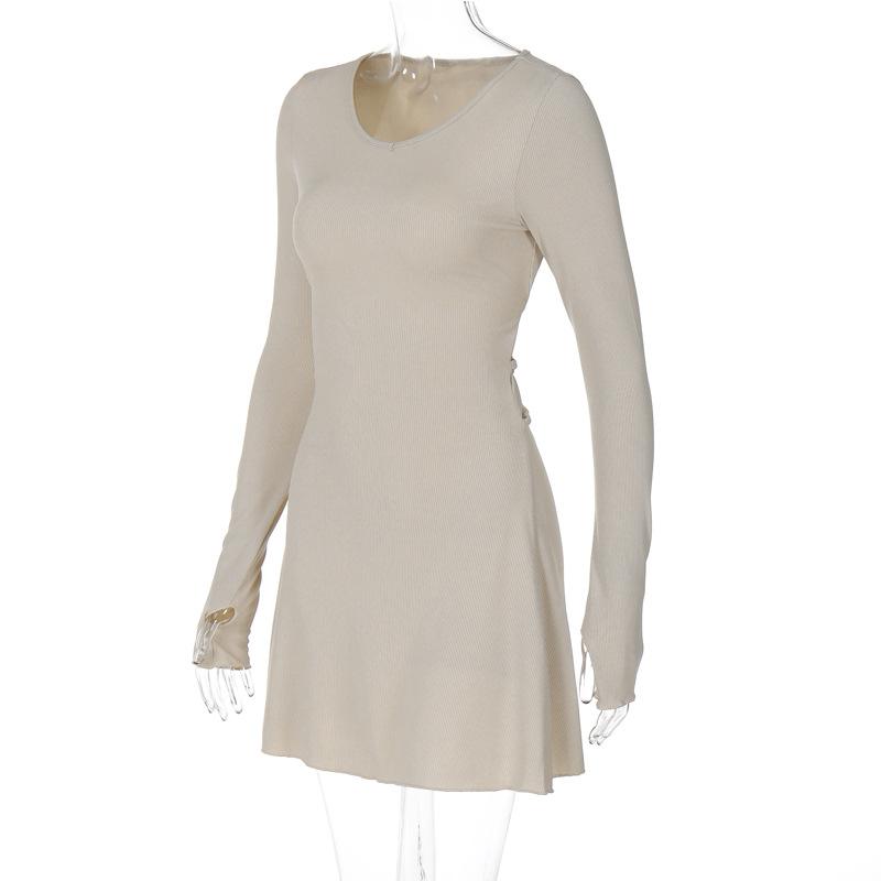 Women's Autumn Winter Party Short Dresses Fashion Simple Solid Color Back Strap Slim Waist Dress