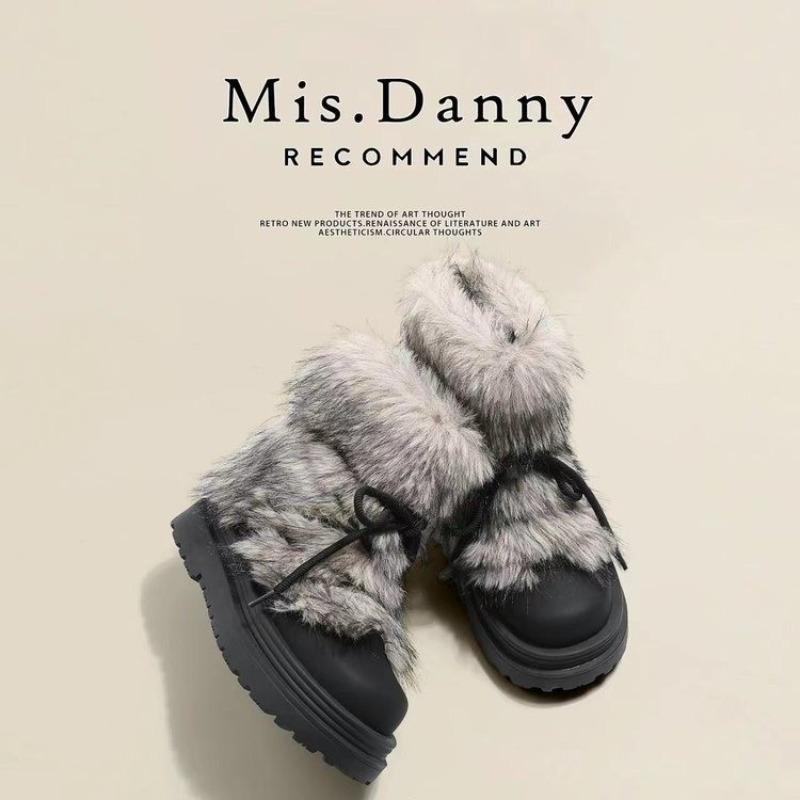 Anti-slip Snow Boots Women 2025 Autumn Winter Thickened Plush Platform Cotton Shoes Big Head Short Boots