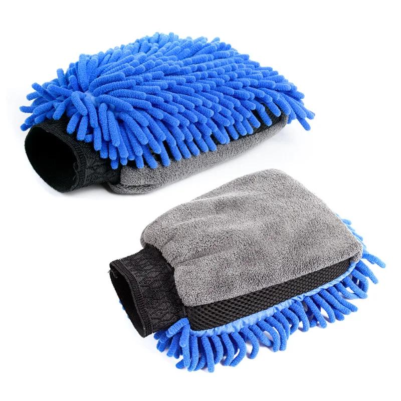 Chenille Beidseitige Haushalts-Autoreinigungs-Handschuhe Verdickte Wasserdichte Auto-Polierhandschuhe Korallenfleece Fensterreinigungstuch