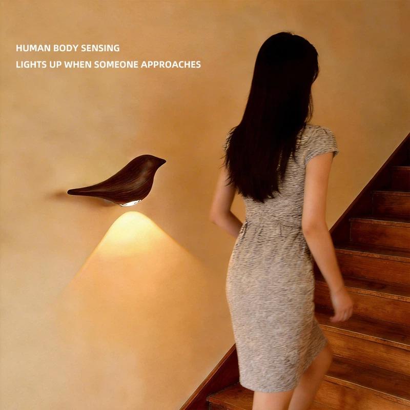 Luxury Gold Bird Shape LED Night Light, Magnetic Motion Sensor Wall Sconce, Rechargeable Dimmable Night Lamp for Home Decor