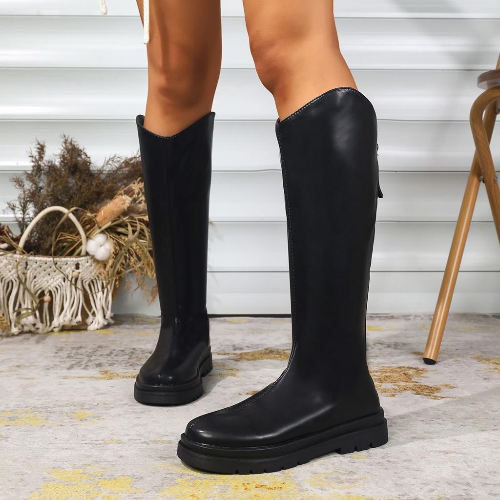 Fashionable New Comfortable and Non Slip Women's Mid-tube Boots Winter Pure Color Elegant and Sexy Round Headed Knight Boots