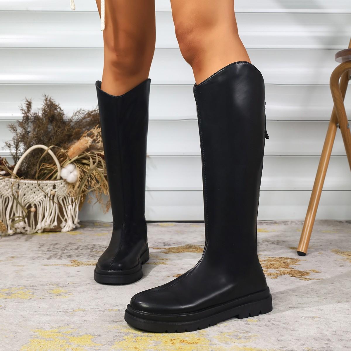 

Fashionable New Comfortable and Non Slip Women s Mid-tube Boots Winter Pure Color Elegant and Sexy Round Headed Knight Boots 35