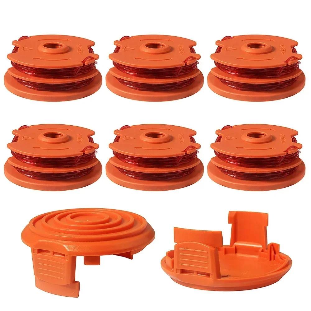 6Pcs String Trimmer Spool Line With 2Pcs Cap Covers Trimmer Replacement Parts For WG105,WG106,WG108,WG109,WG112,WG113,WG115
