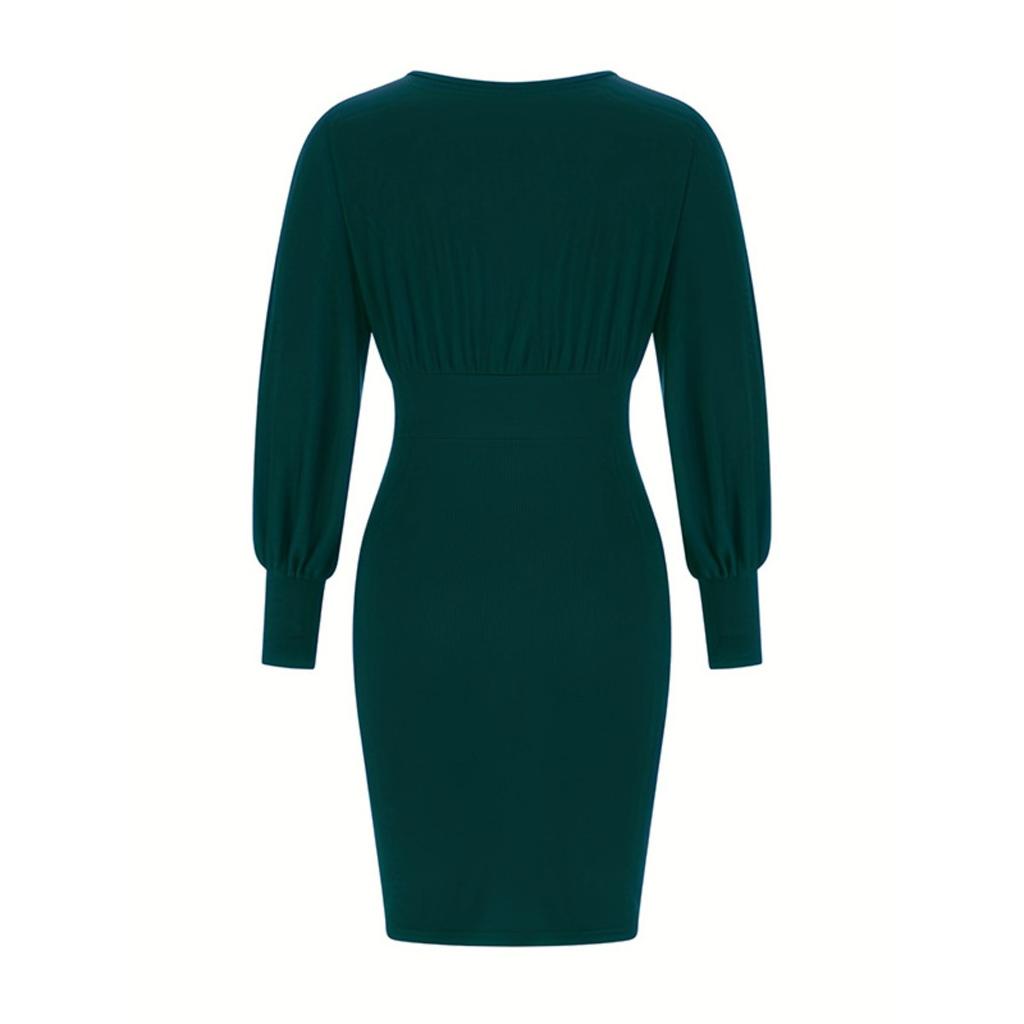 Fall Winter Women Slimming Lantern Sleeve Batwing Knit Dress Elegant Fashion