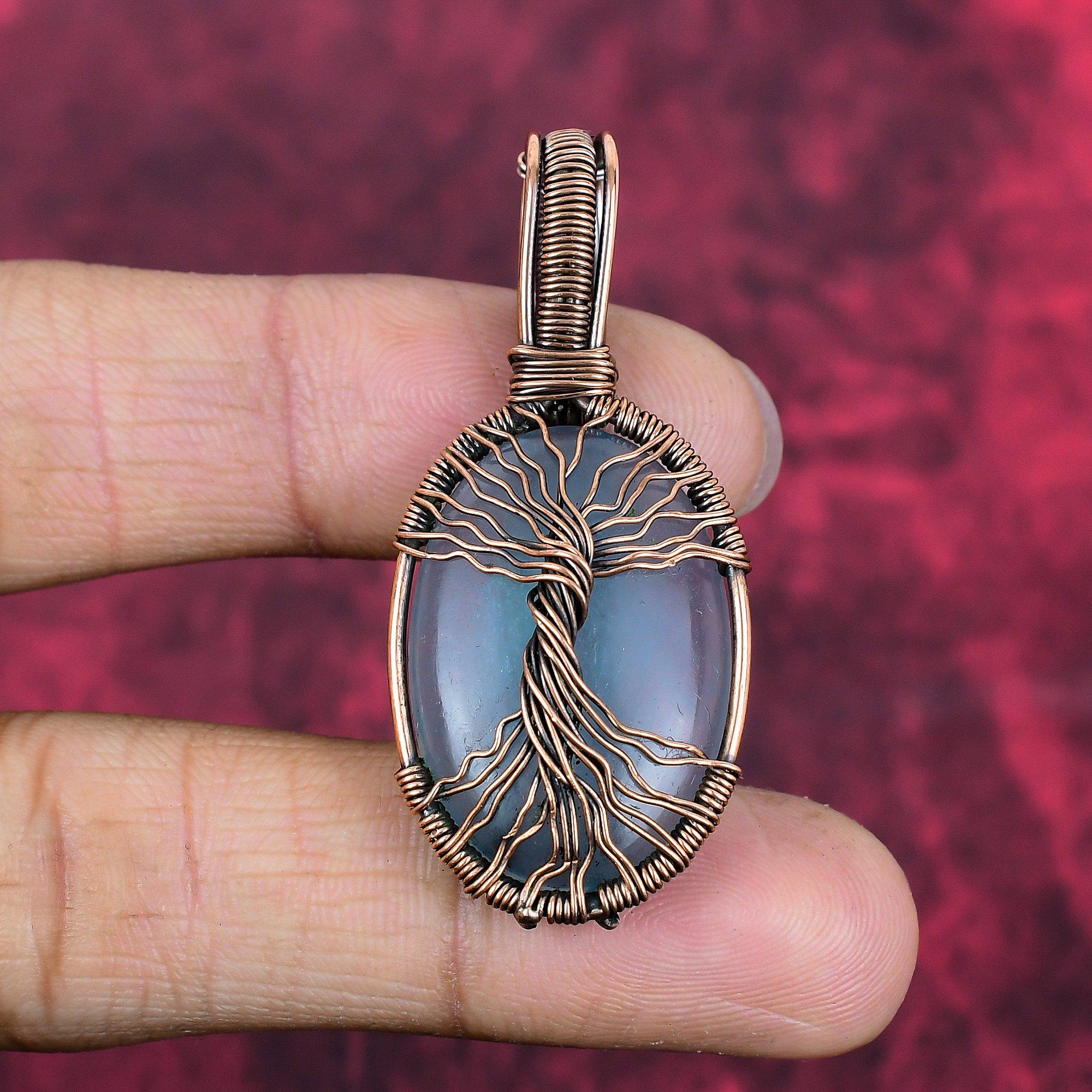Tree of life aquamarine pendant copper wire wrapped jewelry gemstone pendant copper pendant handmade jewelry wire wrap pendant gifts for mom