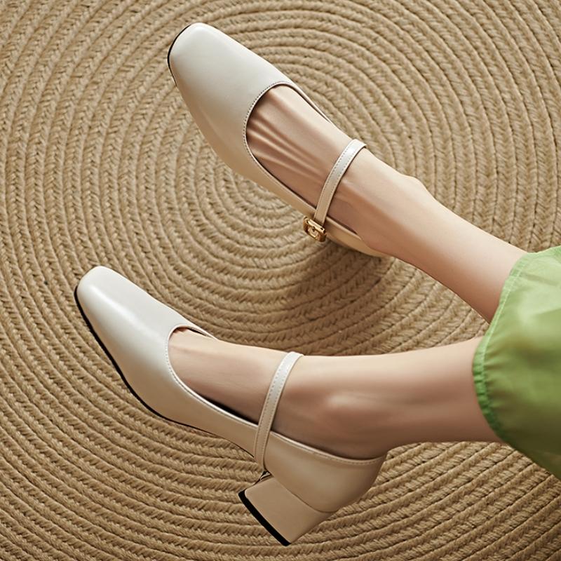 Dámské boty Mary Janes s nízkým podpatkem 2025 Nová móda Stříbrné Béžové Boty na párty a svatbu s krátkým podpatkem Dámské lodičky Velká velikost 45