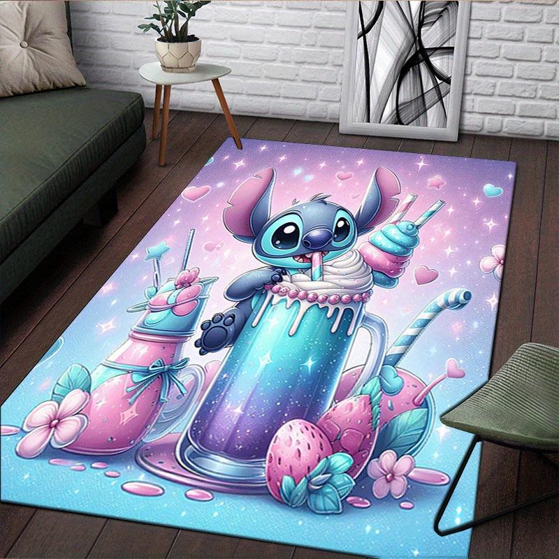 1pc Ice Cream and Stitch Pattern Area Rug Soft Flannel Floor Mat for Living Room, Bedroom, Sofa Coffee Table Floor Mat, Machine Washable