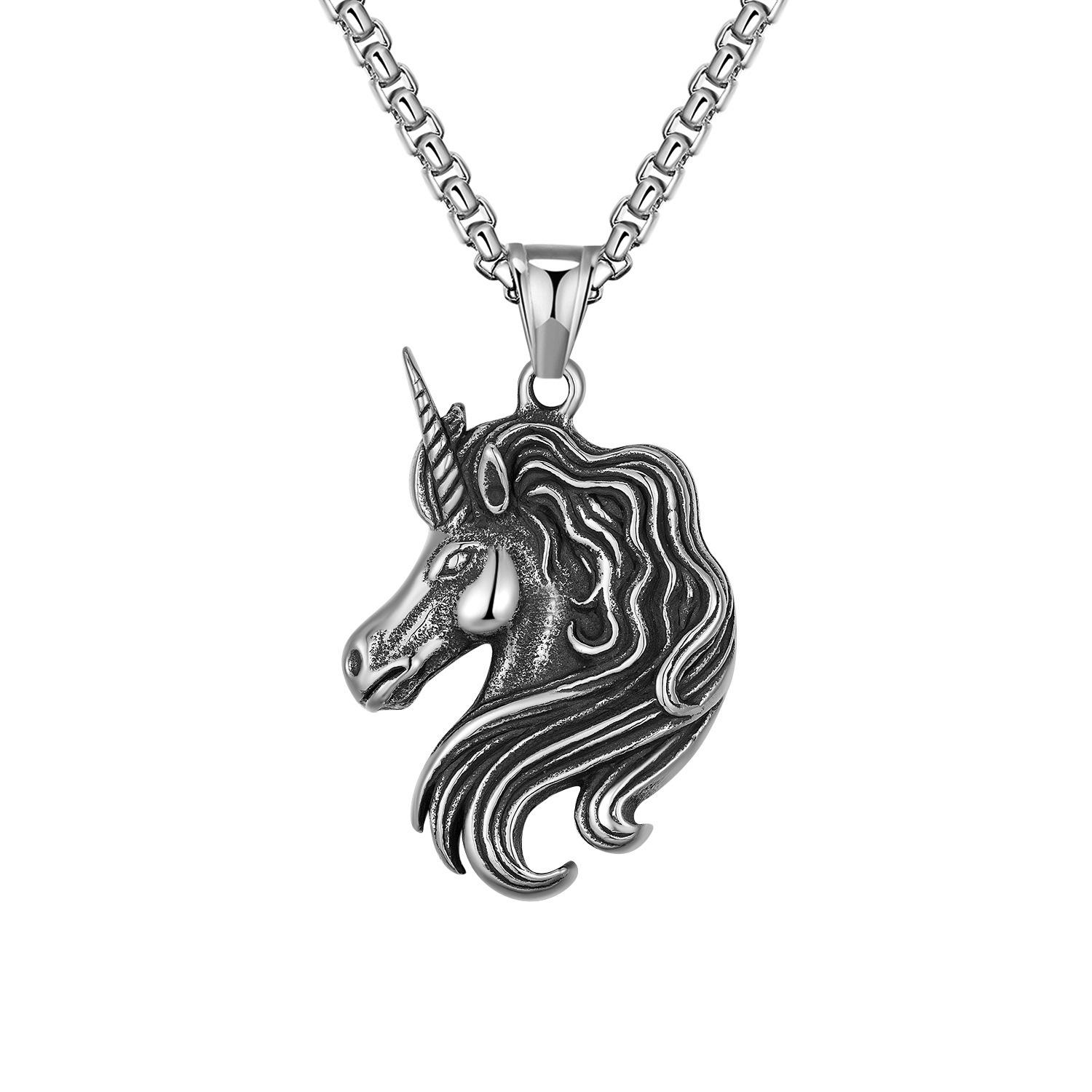 New Jewelry Retro Pony Head Pendant Necklace Unicorn Sweater Chain 60CM