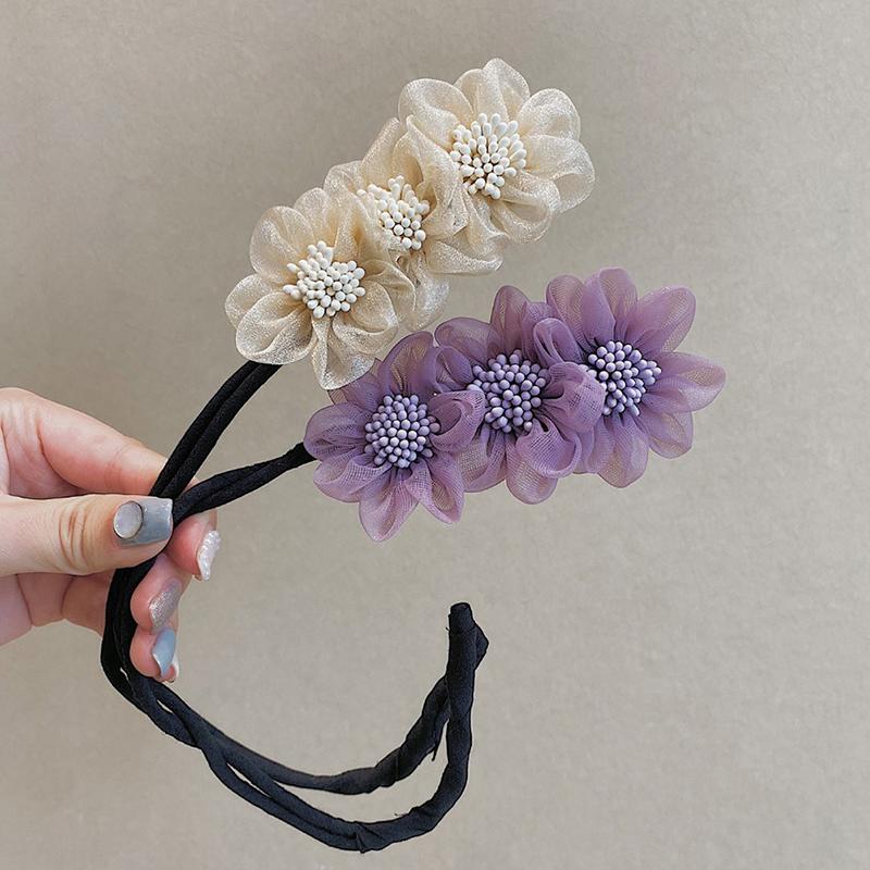 Chiffon Flower Hairbands Sweet Hair Headwear Women Braided Hair Device Hair Accessories Diy Hair Styling Tool