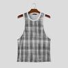 INCERUN Men Sleeveless Plaid Print Casual Sport Athletic Long Tank Tops Vest