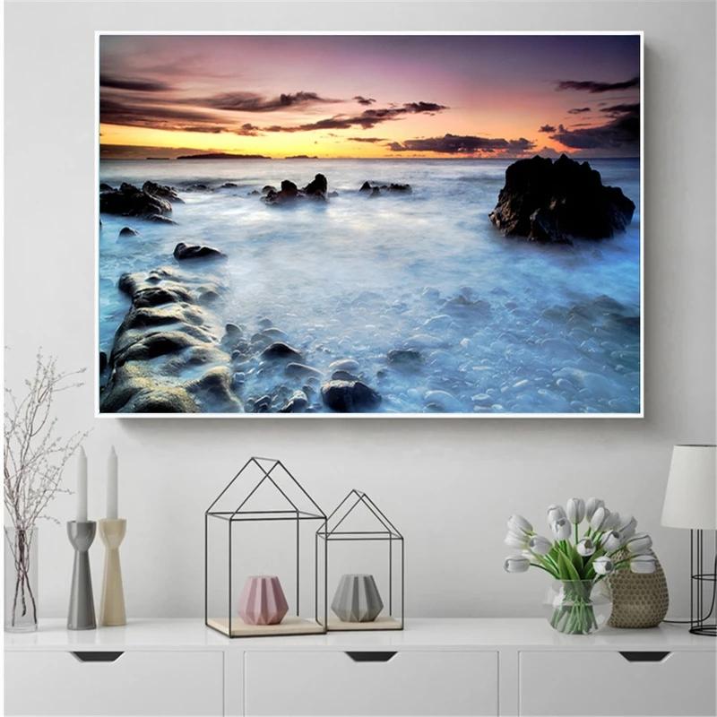 Sonnenaufgang, Meereslandschaft, Strand, Leinwandgemälde, moderne Poster und Drucke, Cuadros, Wandkunst, Bilder, Wohnzimmer, Heimdekoration, ohne Rahmen, ohne Rahmen