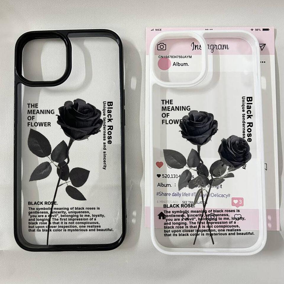 Vintage Black Rose Flower Phone Case for IPhone 17 1615 14 13 12 11 Pro MAX 17Air XR 8Plus Y2K Girl Hard Clear Hard Cover Fundas