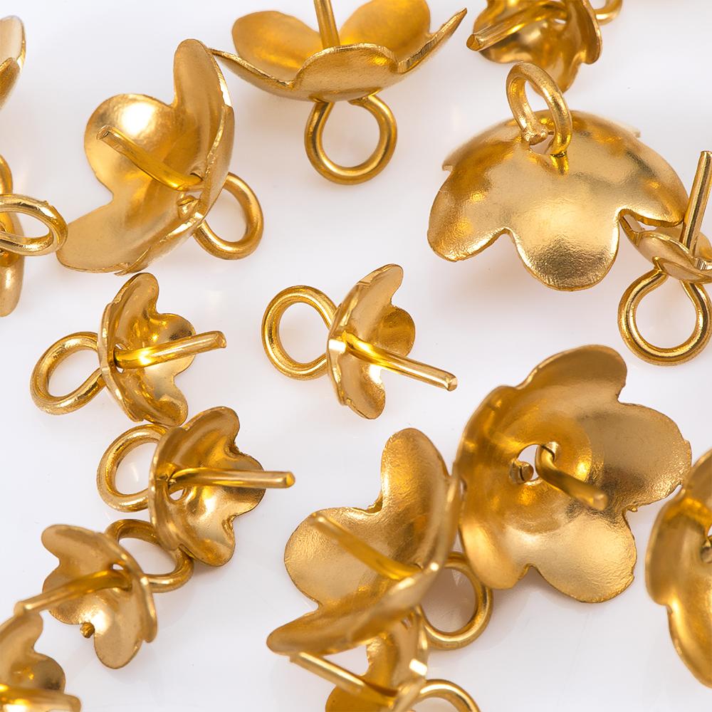 30pcs 50pcs Stainless Steel Flower Screw Eye Pins Bail Top Drilled Bead End Caps Pendant Connector for DIY Jewelry Making Supply