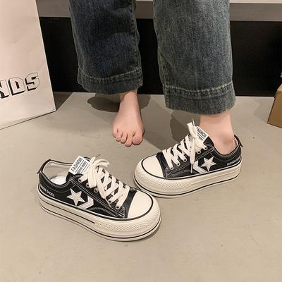 Dicke erhöhte atmungsaktive Canvas-Schuhe für Studenten Damen Frühling und Sommer neue Muffinsohlen lässige vielseitige kleine weiße Schuhe Board-Schuhe